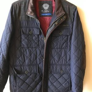 Vince Camuto Navy Quilted Wool Trim Coat